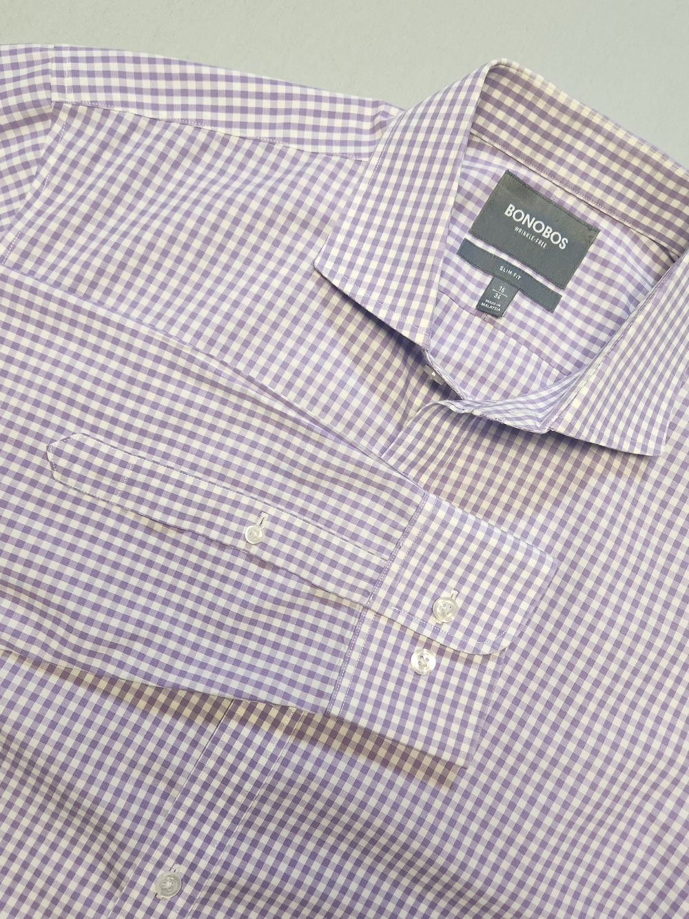 Bonobos Sz M 16/34 Men’s Purple Gingham Slim Fit Button Front Long Sleeve Shirt